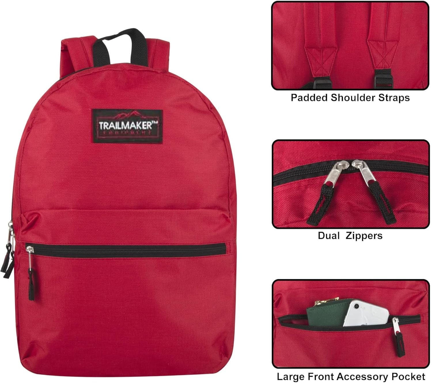 image:imageTrail maker 24 Pack 17 Inch Backpacks in Bulk Backpacks for Boys Girls School and Homeless DonationAssorted 12 Colors Pack