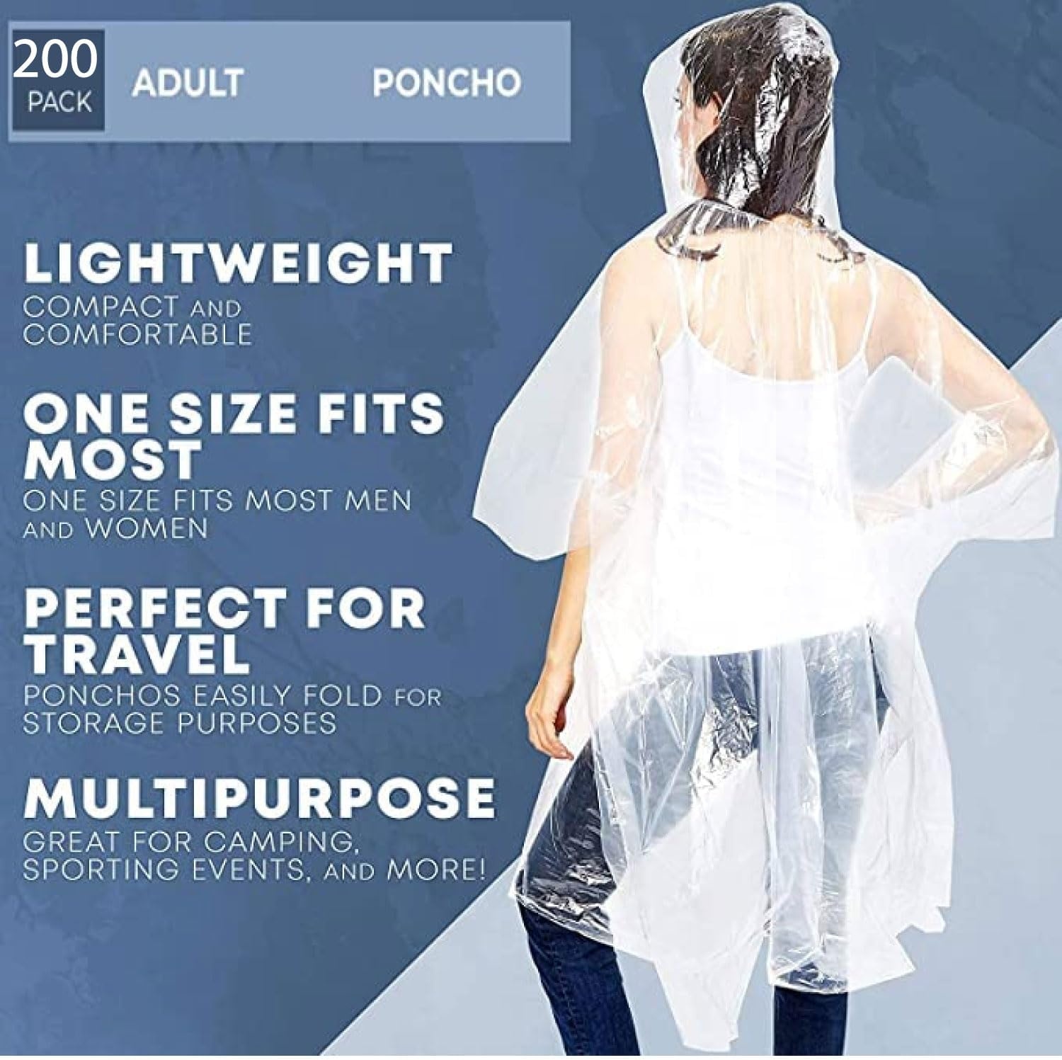 image:imageTrail maker Bulk Rain Ponchos for Adults 200 Pack 100 Waterproof Emergency Disposable Wholesale Rain Coat Ponchos with HoodAssorted Colors