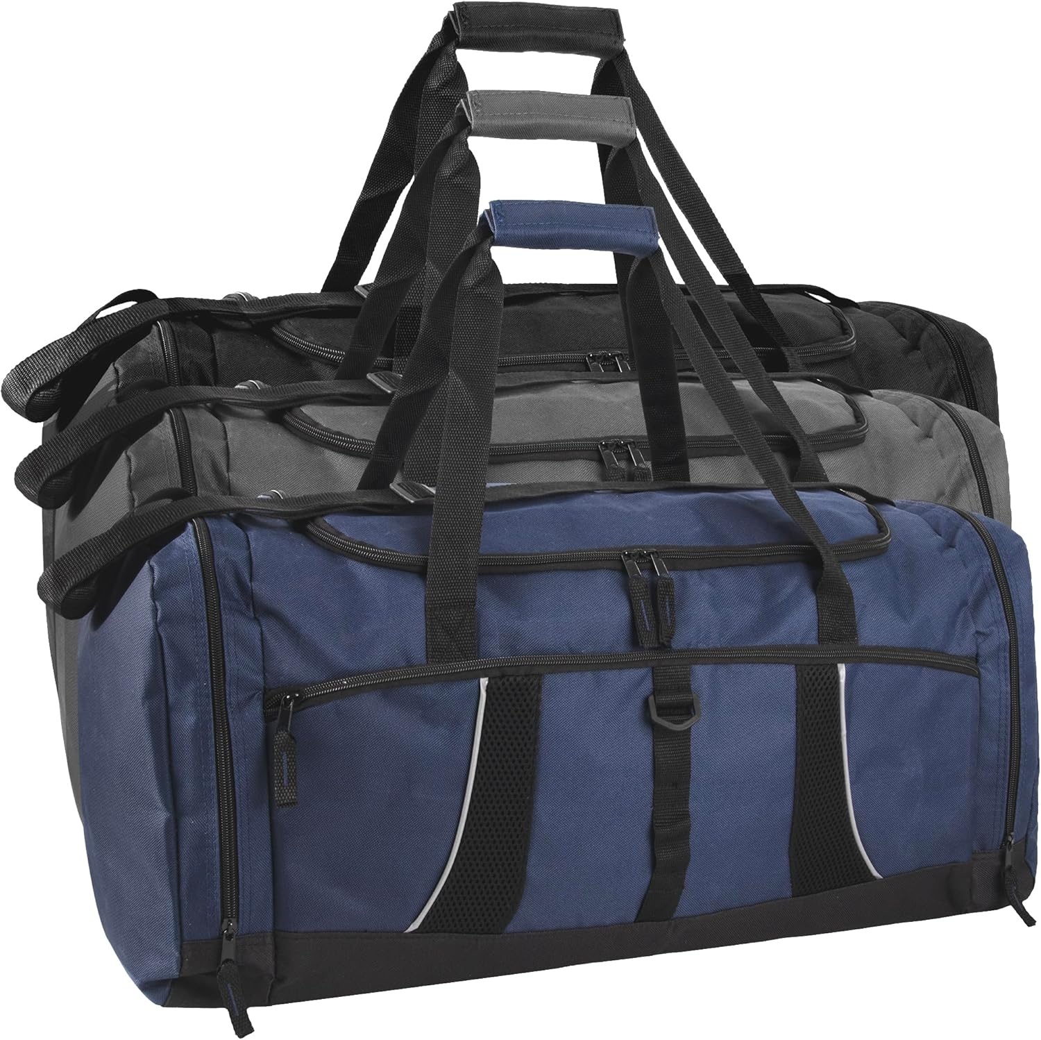 image:image24 pack Extra Large 26 Inch 79 Liter Duffel Bags 48 Inch Shoulder Strap Reflective Piping for Travel Gym Sports Track Field in Navy BlueAssorted Colors