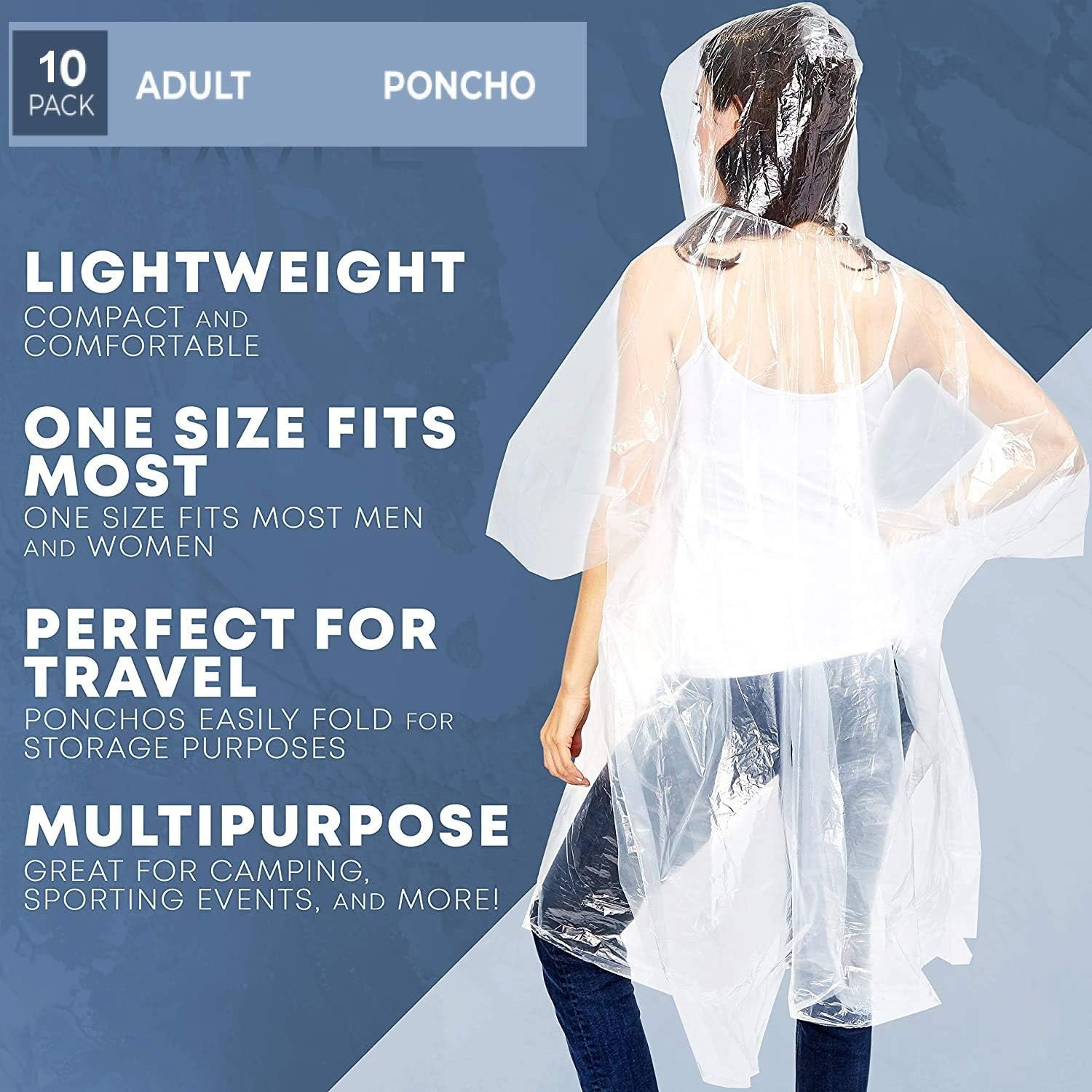 image:imageTrail maker Bulk Rain Ponchos for Adults 10 Pack Disposable Wholesale Rain Coats 100 Waterproof Emergency Ponchos with HoodAssorted Colors Pack