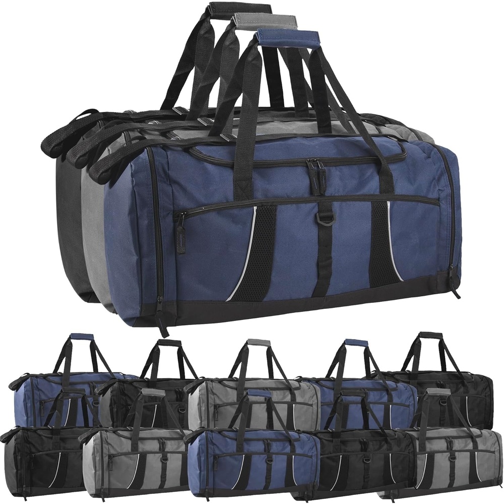 image:image24 pack Extra Large 26 Inch 79 Liter Duffel Bags 48 Inch Shoulder Strap Reflective Piping for Travel Gym Sports Track Field in Navy BlueAssorted Colors