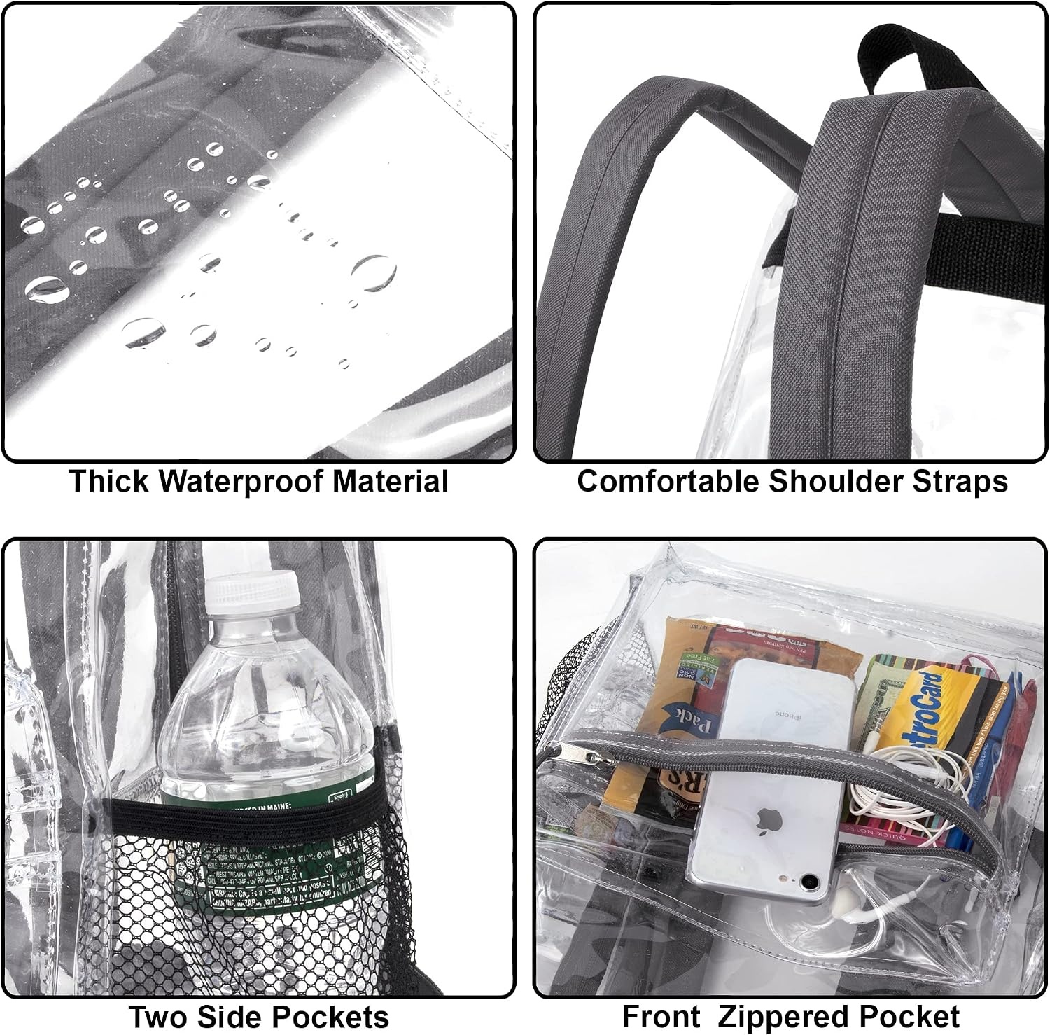 image:imageTrail maker Bulk Clear Backpacks Wholesale for School 24 Pack Clear Backpacks for Boys Girls School Stadium Travel Assorted Colors PackGrey Pack