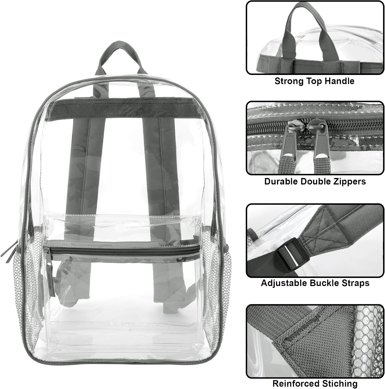 image:imageTrail maker Bulk Clear Backpacks Wholesale for School 24 Pack Clear Backpacks for Boys Girls School Stadium Travel Assorted Colors PackGrey Pack