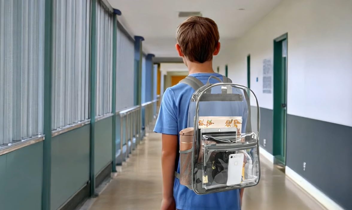 image:imageTrail maker Bulk Clear Backpacks Wholesale for School 24 Pack Clear Backpacks for Boys Girls School Stadium Travel Assorted Colors PackGrey Pack