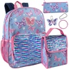 image:imageTrail maker 165 Inch Boys School Backpack 6 in 1 Set with Lunch Bag Pencil Case Tech Pouch Keychain Carabiner Clip Attached Ready Player for Travel CommuteSequins  Butterflies