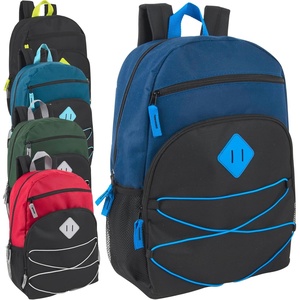 image:imageAdventure Trails 24 Pack Bulk Backpacks Wholesale for Homeless Men Women Donation  17 Inch Dual Compartment Bungee Backpacks with Pockets Dark Colors PackDark Colors Pack