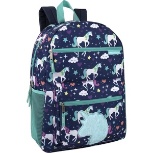 image:imageTrail maker 17 Kids Character School Backpacks Plush for Girls with Side Pockets Padded StrapsPlush Prancing Unicorns