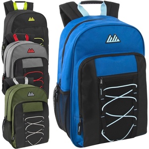 image:imageTrail maker 24 Pack 18 Inch Heavy Duty Bulk Dual Compartment Bungee Backpacks for College Homeless Women Men Light Colors PackDark Colors Pack