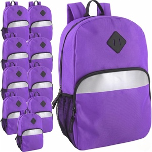 image:imageTrail maker Bulk Kids Reflective Backpack Wholesale 24 Pack Backpacks with Side Pockets Padded 10 Colors PackPurple