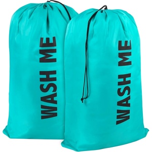 image:imageWashable Drawstring Laundry Bags 2 Pack Extra Large Heavy Duty College Dorm Dirty Laundry Clothes Travel Bag and Gym Clothes Bag for Guys and Girls Turquoise Wash MeTurquoise Wash Me