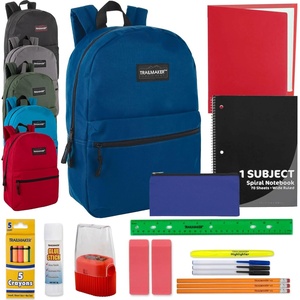 image:imageTrail maker 24 Pack Bulk Backpacks with Stationary Supplies  Wholesale Backpack and Stationary Kits Classic Colors PackClassic Colors Pack